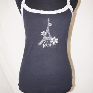 Vintage Y2K Paris Las Vegas Women's Black and Pink Cami Tank